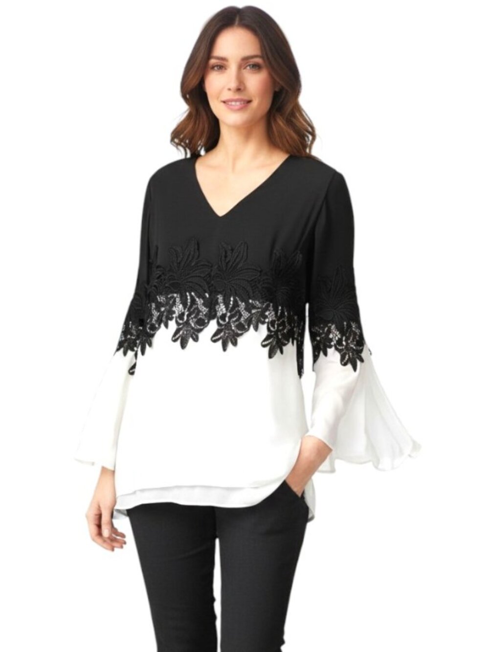 Alfani Black and Cream Lace Tunic - Size 12